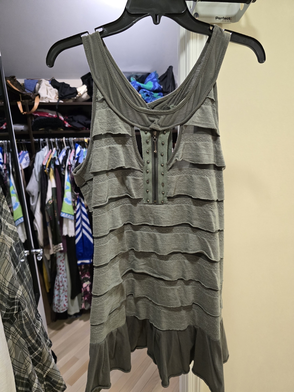 Olive Green Tiered Stud Tank Top